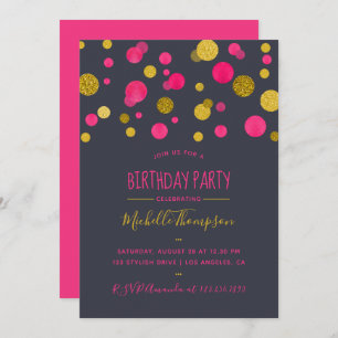 Invitation Parties scintillant rose et or Confetti fête d'ann