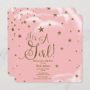 Invitation Parties scintillant rose et or étoiles C'est un Ba