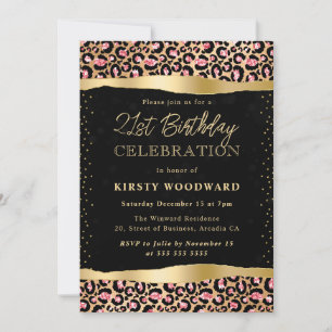 Invitation Parties scintillant rose et or Leopard Spots 21e a