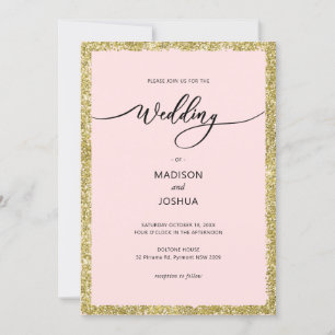 Invitation Parties scintillant rose et or Mariage