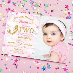 Invitation Parties scintillant rose et or Mermaid Photo 2e an