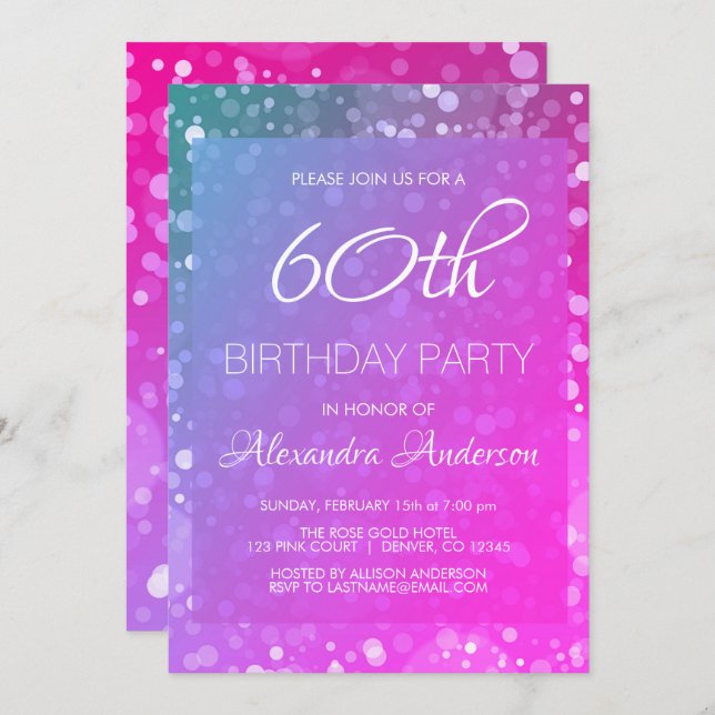 Invitation Parties scintillant rose étincelle Lumières 60e fê (Devant / Derrière)