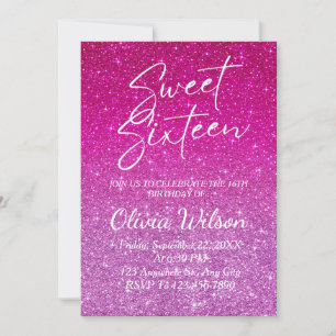 Invitation Parties scintillant rose étincelles Ombre Sweet 16