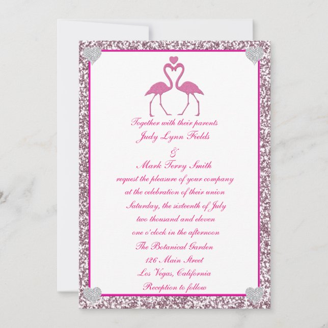 Invitation Parties scintillant rose Faux Flamant rose Faire-p (Devant)