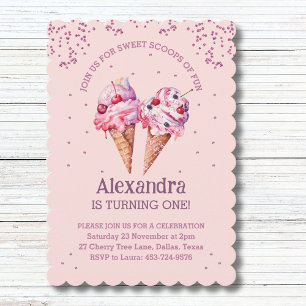 Invitation Parties scintillant rose Fille Crème glacée 1er an