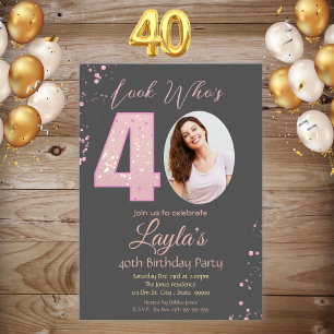 Invitation Parties scintillant rose fille Photo 40e anniversa