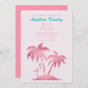 Invitation Parties scintillant rose Flamant rose rétro et pal