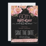 Invitation Parties scintillant rose Floral 60e anniversaire E<br><div class="desc">Parties scintillant en or faux et bordure florale rose. Tout le texte est ajustable et facile à changer pour vos besoins de partie. Grande élégante conception modèle de 60ème anniversaire. Réservez la date</div>