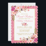 Invitation Parties scintillant rose Floral Douce 16 Anniversa<br><div class="desc">Aquarelle Rose Blush Floral et Sweet sixteen de Parties scintillant Carte d'invitation à la fête d'anniversaire - Texte rose et or - Cadre or - Châssis</div>
