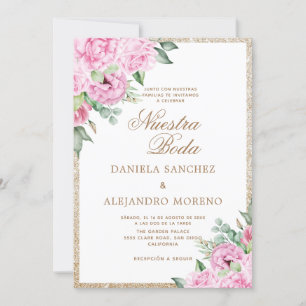Invitation Parties scintillant rose Floral Nuestra Boda Maria