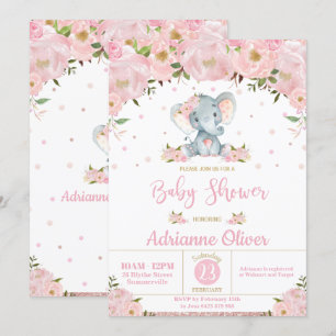 Invitation Parties scintillant rose florale mignonne Elephant