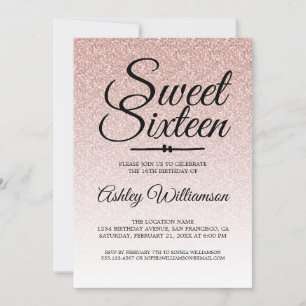 Invitation Parties scintillant rose glamour Ombre Sweet 16 An