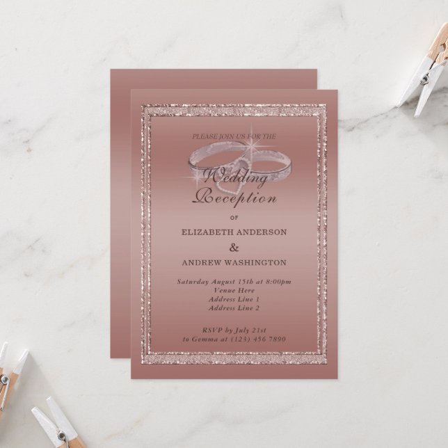 Invitation Parties scintillant rose Gold, Anneaux Argent Réce (Devant/Arrière en situation)