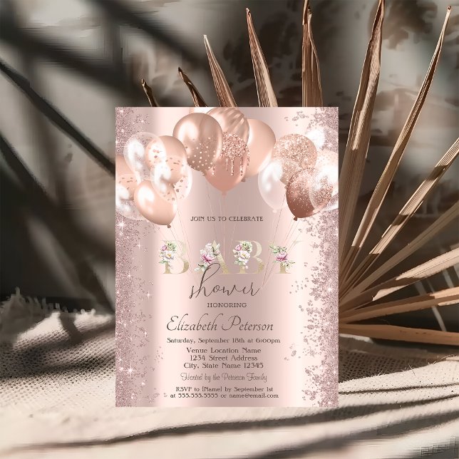 Invitation Parties scintillant rose Gold Balloons Confetti Ba (Créateur téléchargé)