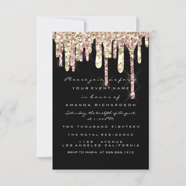 Invitation Parties scintillant  Rose Gold Black Bridal Sweet  (Devant)