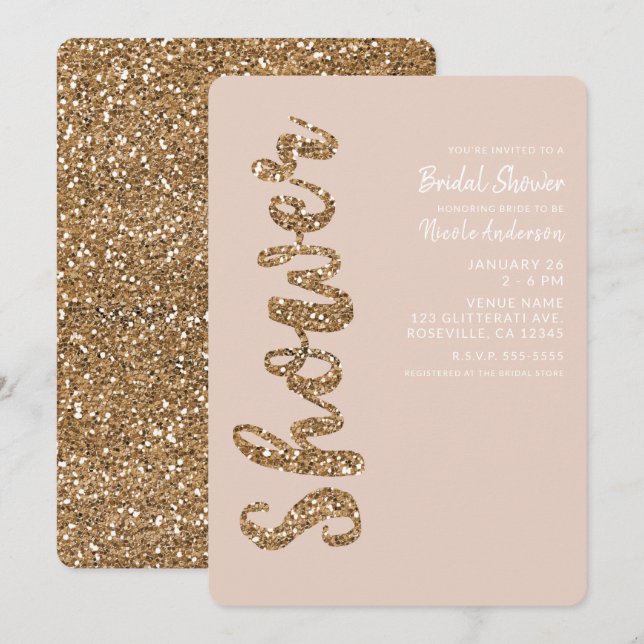 Invitation Parties scintillant Rose Gold Blush Glam Fête des  (Devant / Derrière)
