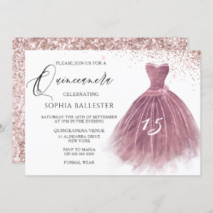 Invitation Parties scintillant rose Gold Blush Gown Quinceane