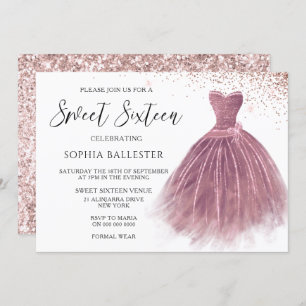 Invitation Parties scintillant rose Gold Blush Gown Sweet 16