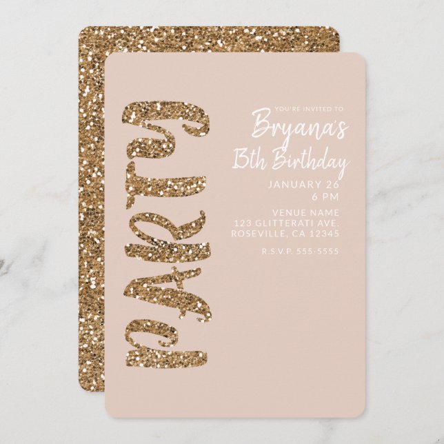 Invitation Parties scintillant Rose Gold Blush N'IMPORTE QUEL (Devant / Derrière)