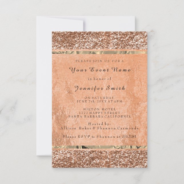 Invitation Parties scintillant Rose Gold Cuivre Métallurgique (Devant)