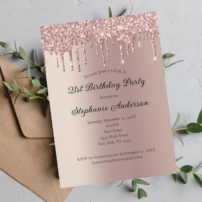 Invitation Parties scintillant rose Gold Dripping tendance 21 (Créateur téléchargé)