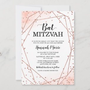 Invitation Parties scintillant rose Gold Faux Bat mitzvah géo