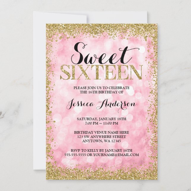 Invitation Parties scintillant Rose Gold Faux Lumières Douce  (Devant)