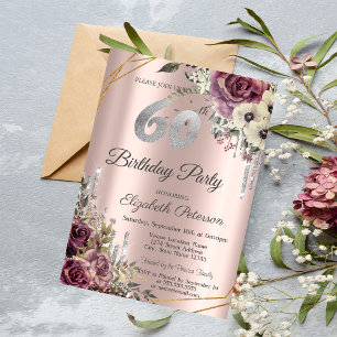 Invitation Parties scintillant Rose Gold Floral 60e anniversa