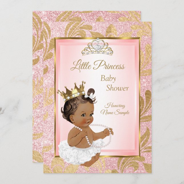 Invitation Parties scintillant rose Gold Princesse Baby showe (Devant / Derrière)