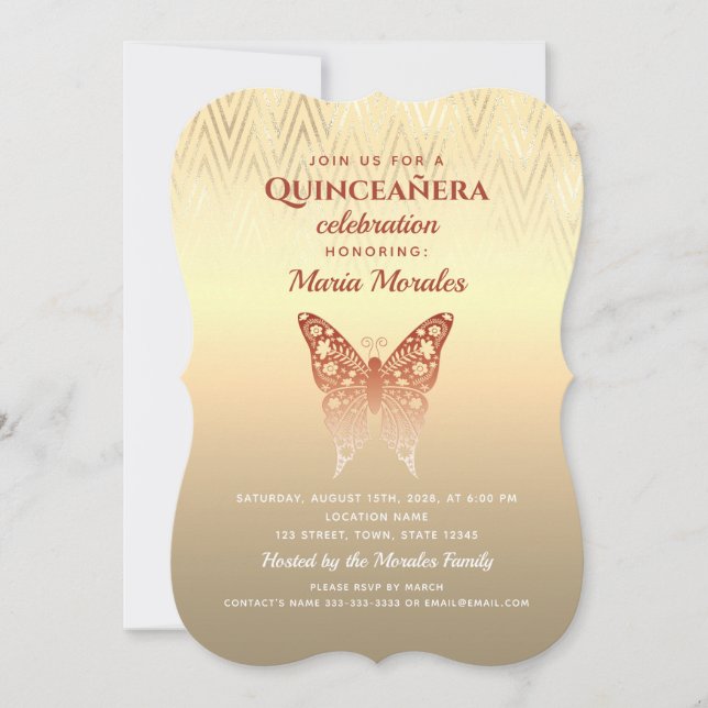 Invitation Parties scintillant Rose Gold Quinceanera Invitati (Devant)