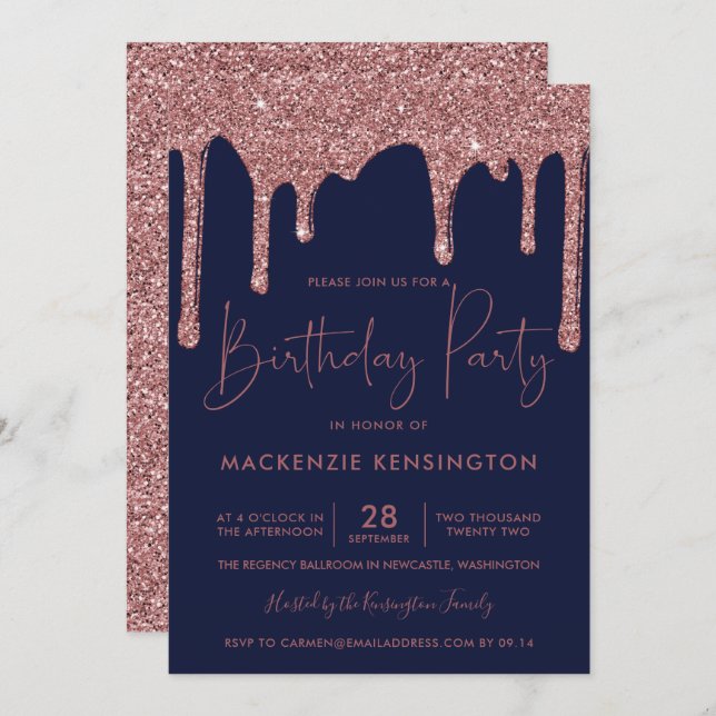 Invitation Parties scintillant rose Gold Sparkle  Drivers ble (Devant / Derrière)