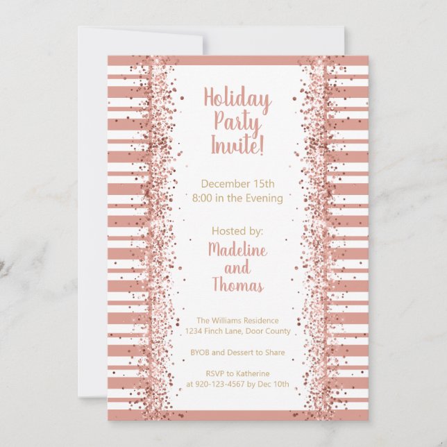 Invitation Parties scintillant rose Gold Stripes Fête (Devant)