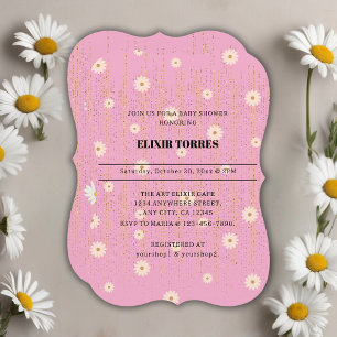 Invitation Parties scintillant rose Golden Daisy Baby shower