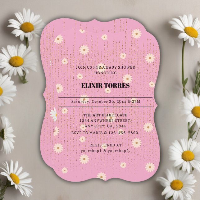 Invitation Parties scintillant rose Golden Daisy Baby shower  (Créateur téléchargé)