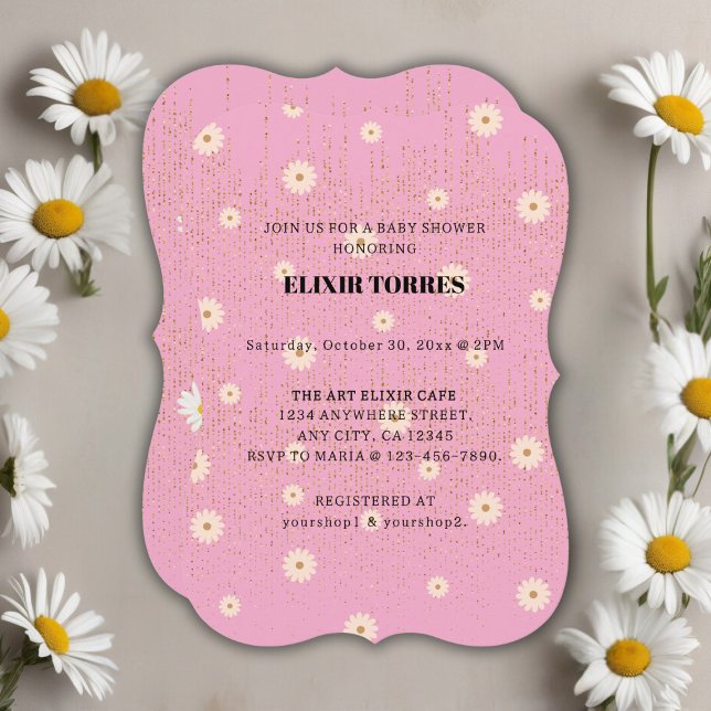 Invitation Parties scintillant rose Golden Daisy Baby shower  (Créateur téléchargé)