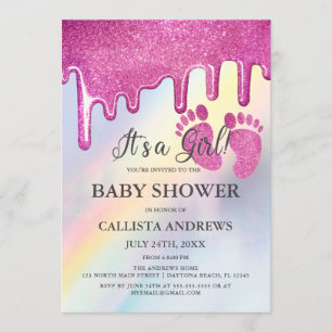 Invitation Parties scintillant rose gouttes Rainbow Baby show