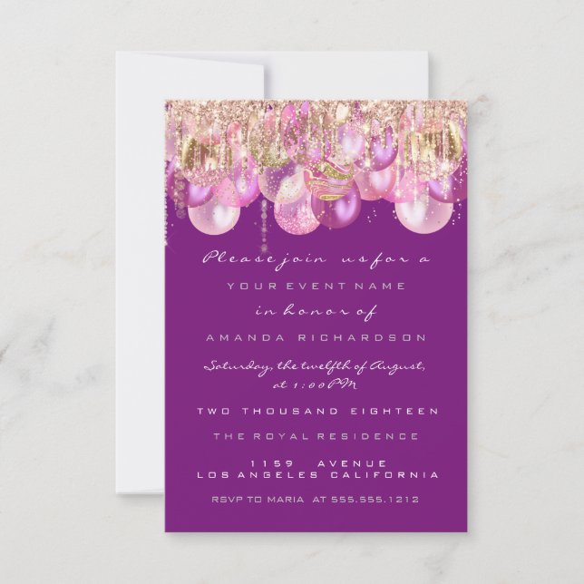 Invitation Parties scintillant rose gouttes Rose Magenta Brid (Devant)