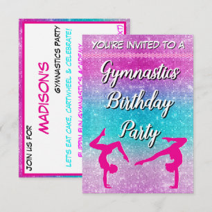 Invitation Parties scintillant rose Gymnastique Anniversaire 