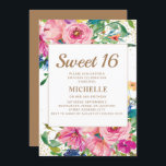 Invitation Parties scintillant rose jaune floral or doux 16<br><div class="desc">Elegant Sweet 16 anniversaire invitation pour les filles avec jolie parties scintillant rose, bleu et jaune aquarelle fleurie et or. Contactez le concepteur pour obtenir de l'aide sur la personnalisation ou pour demander des produits correspondants ou coordonnés. Le texte sur cette carte est entièrement personnalisable et peut être conçu pour...</div>