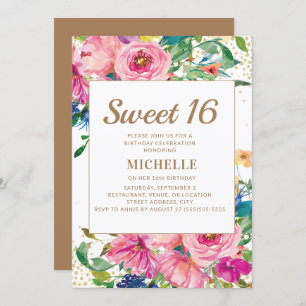 Invitation Parties scintillant rose jaune floral or doux 16