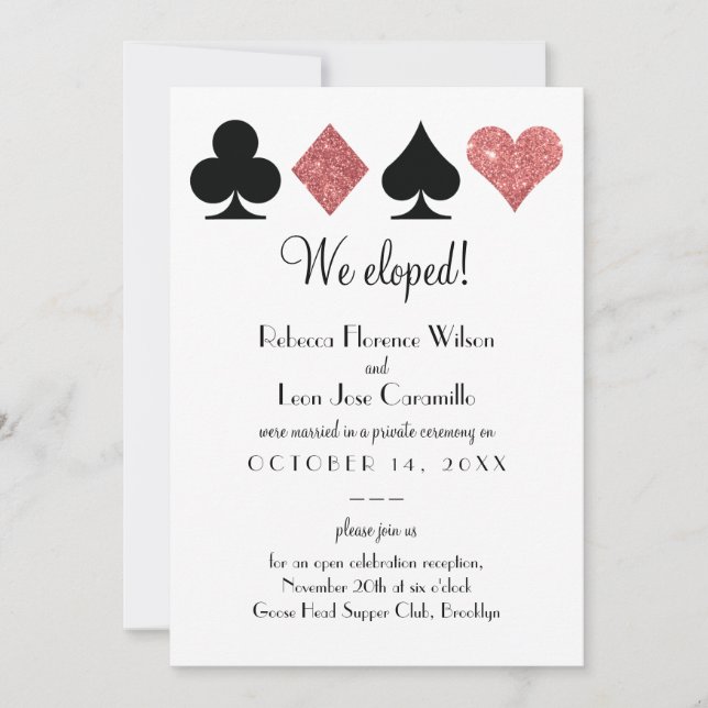 Invitation Parties scintillant rose Las Vegas Elopement annon (Devant)