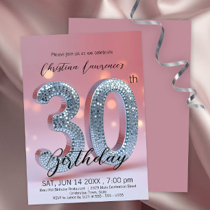 Invitation Parties scintillant rose luxueuse 30e anniversaire