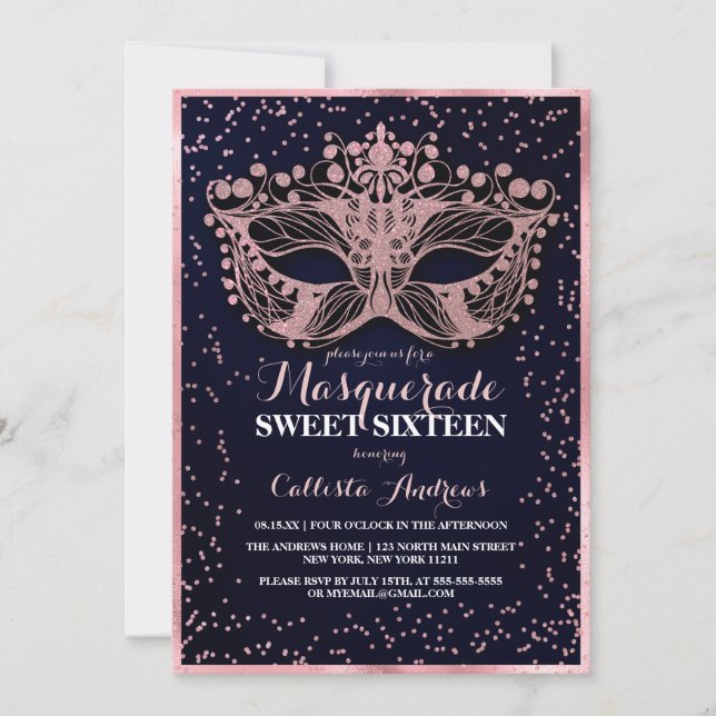 Invitation Parties scintillant rose marine Confetti Masquerad (Devant)
