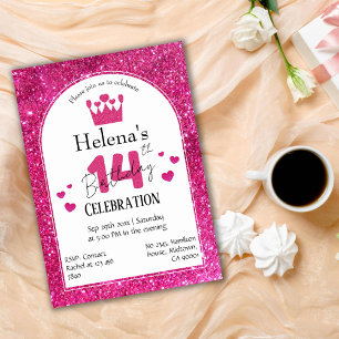 Invitation Parties scintillant rose mignon éclatant 14e anniv