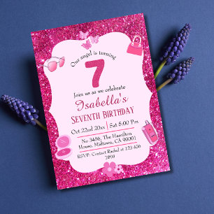 Invitation Parties scintillant rose mignon pétillant 7e anniv
