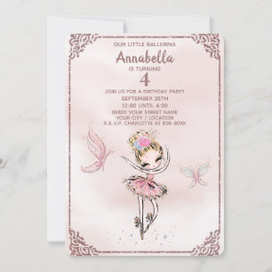 Invitation Parties scintillant rose mignonne Ballerina et pap
