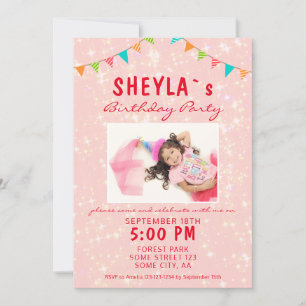 Invitation Parties scintillant rose mignonne Fille Anniversai