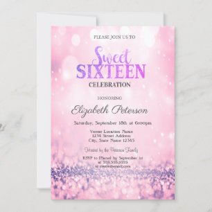 Invitation Parties scintillant rose moderne Bokeh Sweet 16