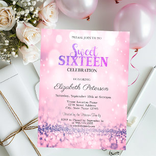 Invitation Parties scintillant rose moderne Bokeh Sweet 16