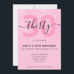 Invitation Parties scintillant rose moderne Élégant Script 30<br><div class="desc">Moderne Pastel Parties scintillant rose 30e anniversaire Invitation. Conception minimaliste de modèle d'invitation de 30e anniversaire avec élégante calligraphie écriture manuscrite.</div>